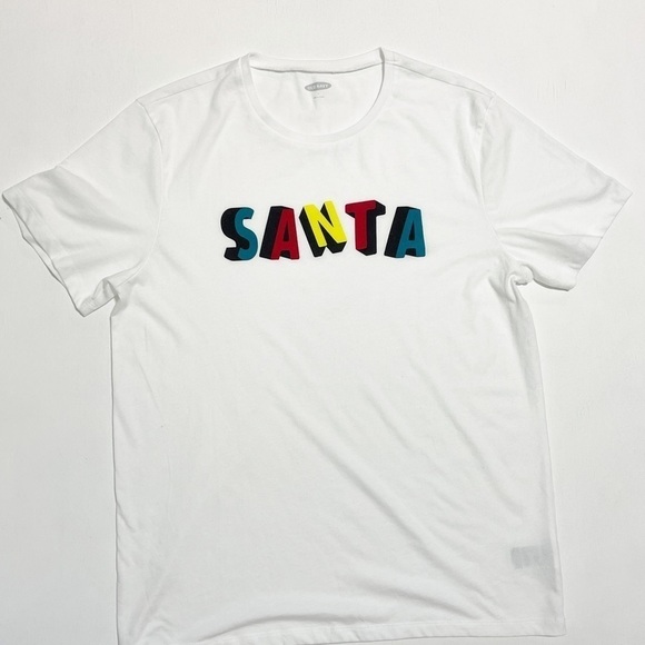 Old Navy Santa Holiday Humor White Tee Shirt - Picture 1 of 6
